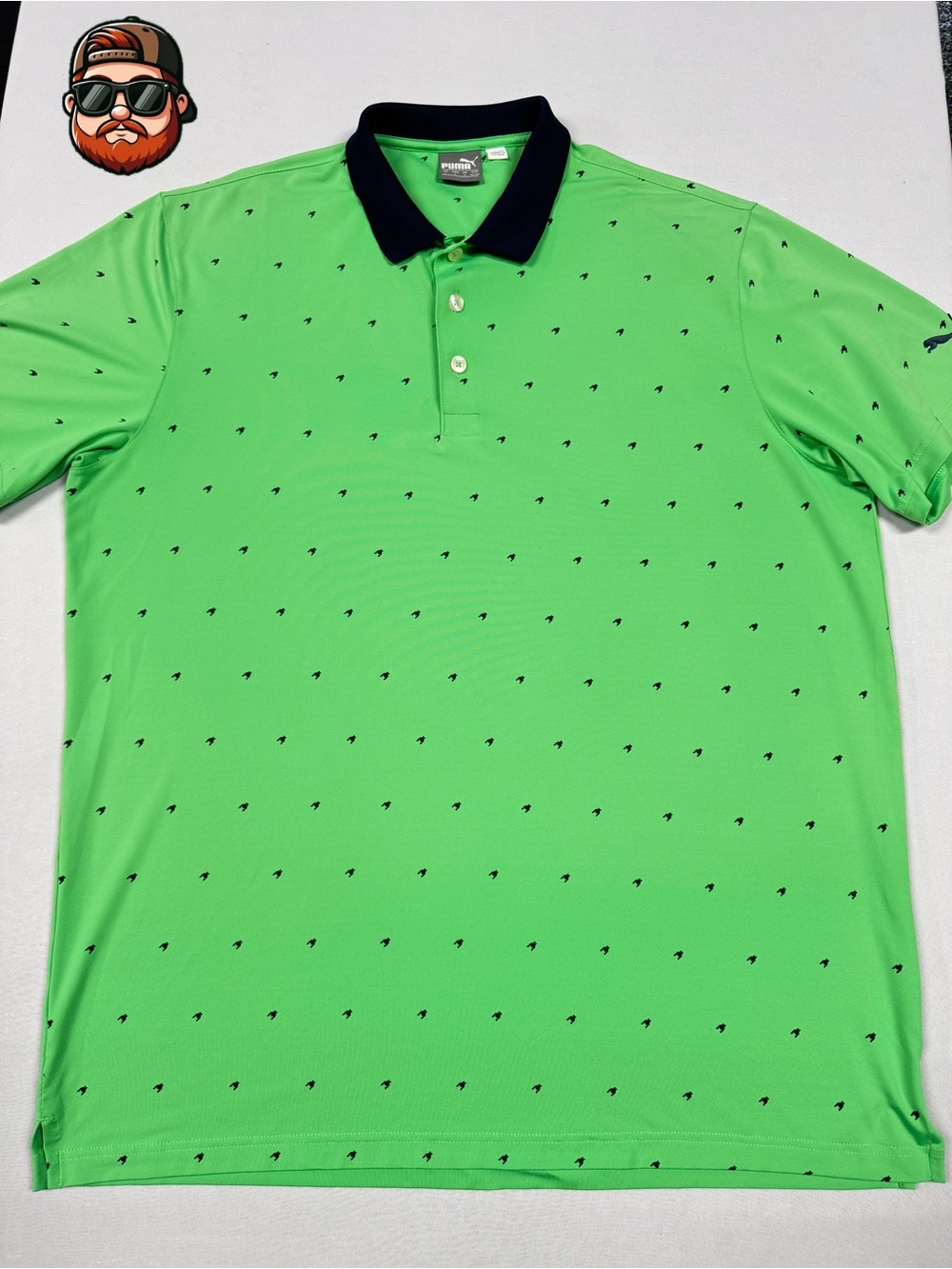 Men’s PUMA Green Houndstooth Golf Performance Polo Large Short Sleeve